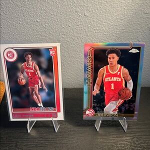 Jalen Johnson Rookie Card and topps Chrome Refractor Atlanta Hawks NBA
